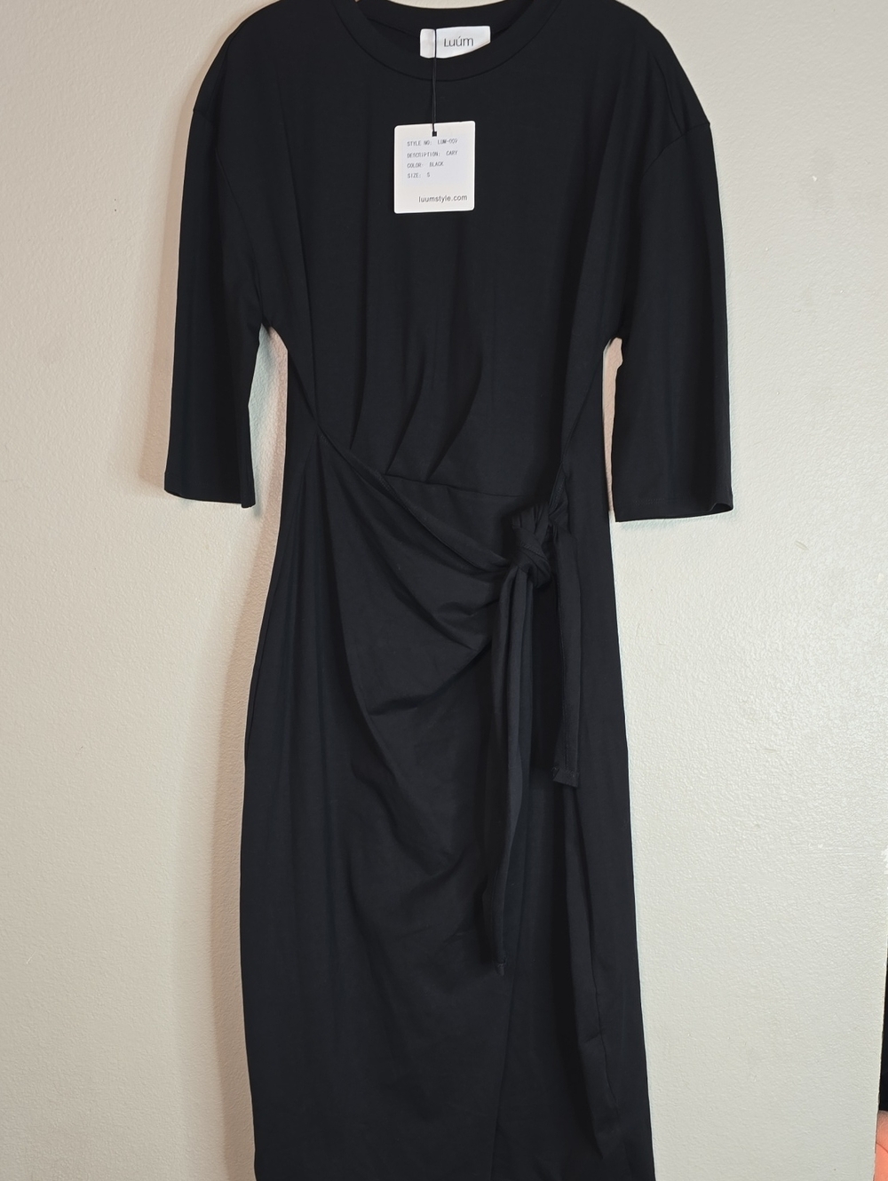 Luum Black CARY  Wrap-Front Midi Dress Size Small Nwt.